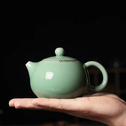 200ml Traditional Chinese Style Celadon Crackle Solid Color Ceramic Small Teapot China Ru Kiln Porcelain Tea Set