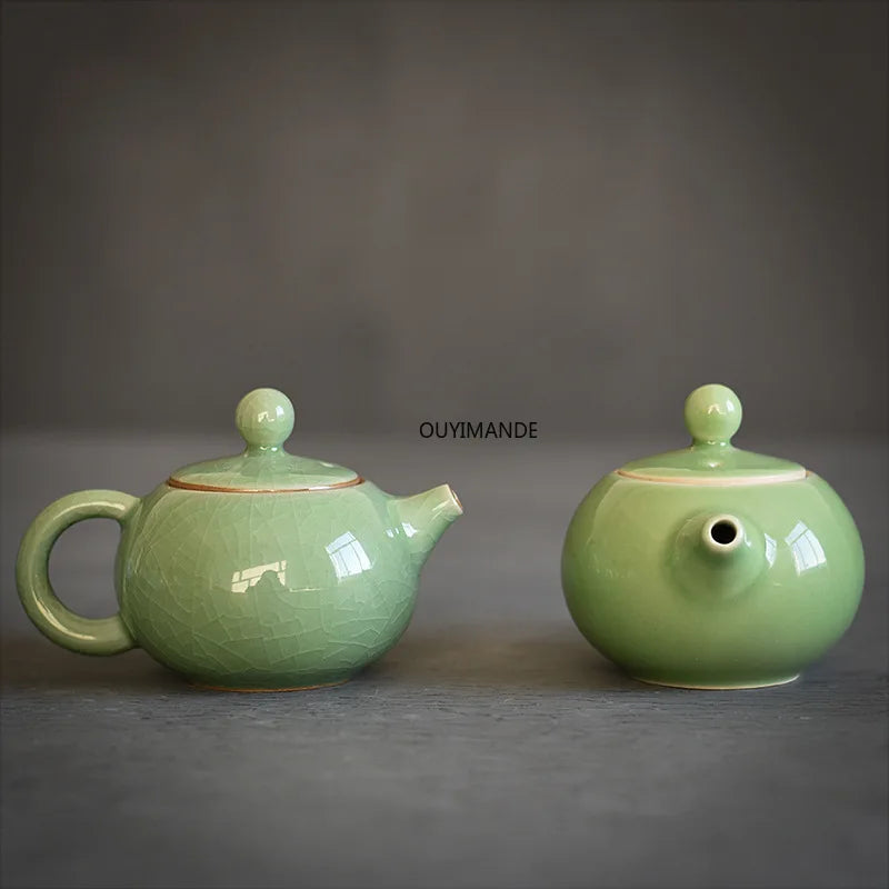 200ml Traditional Chinese Style Celadon Crackle Solid Color Ceramic Small Teapot China Ru Kiln Porcelain Tea Set
