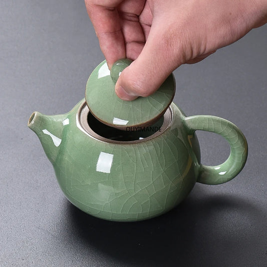 200ml Traditional Chinese Style Celadon Crackle Solid Color Ceramic Small Teapot China Ru Kiln Porcelain Tea Set