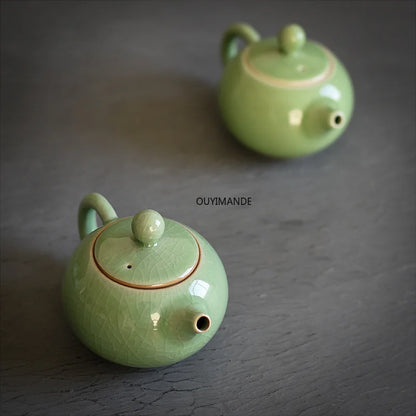 200ml Traditional Chinese Style Celadon Crackle Solid Color Ceramic Small Teapot China Ru Kiln Porcelain Tea Set
