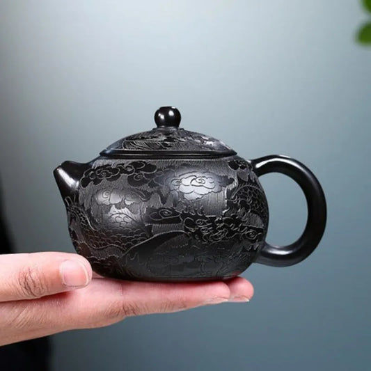 200ml Yixing Handmade Purple Clay Teapot Famous Hand Carved Dragon Pattern Xishi Tea Pot Kettle Chinese Zisha Tea Set Customized