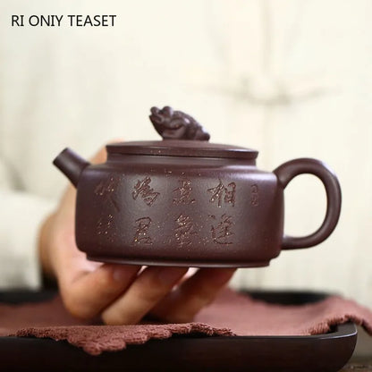 200ml Yixing Handmade Purple Clay Teapot Master Hand Carved Tea Pot Raw Ore Purple Mud Beauty Kettle Chinese Zisha Tea Set Gifts
