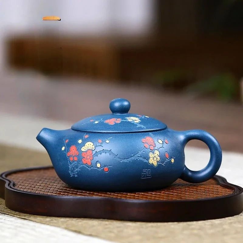 200ml Yixing Handmade Purple Clay Teapot Plum Blossom  Tea Pot Raw Ore Azure Mud Beauty Kettle Customized Tea Set