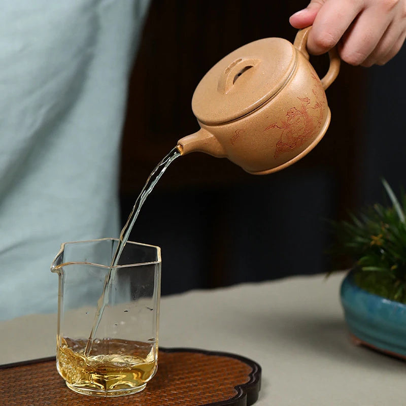 200ml Yixing High-end Handmade Purple Clay Teapots Famous Hand-carved Tea Pot Raw Ore Section Mud Kettle Chinese Zisha Tea Set