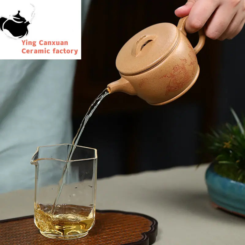 200ml Yixing High-end Handmade Purple Clay Teapots Famous Hand-carved Tea Pot Raw Ore Section Mud Kettle Chinese Zisha Tea Set