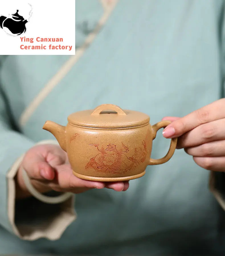 200ml Yixing High-end Handmade Purple Clay Teapots Famous Hand-carved Tea Pot Raw Ore Section Mud Kettle Chinese Zisha Tea Set