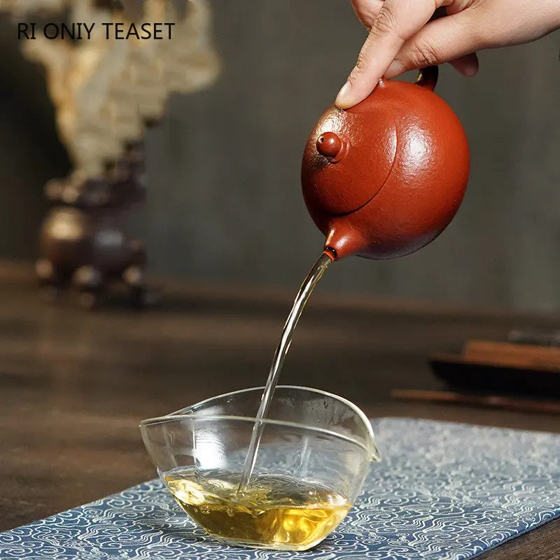 200ml Yixing High-end Purple Clay Teapots Famous Handmade Xishi Tea Pot Coarse Sand Dahongpao Kettle Chinese Zisha Tea Set