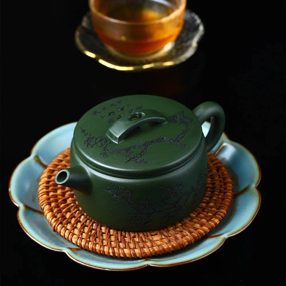 200ml Yixing Purple Clay Teapot Raw Ore Green Mud Hand-carved Stone Scoop Kettle Home Beauty Tea Infuser Chinese Zisha Tea Set