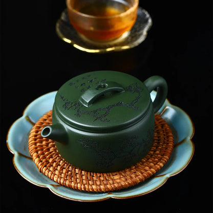 200ml Yixing Purple Clay Teapot Raw Ore Green Mud Hand-carved Stone Scoop Kettle Home Beauty Tea Infuser Chinese Zisha Tea Set