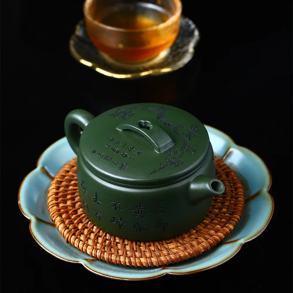 200ml Yixing Purple Clay Teapot Raw Ore Green Mud Hand-carved Stone Scoop Kettle Home Beauty Tea Infuser Chinese Zisha Tea Set