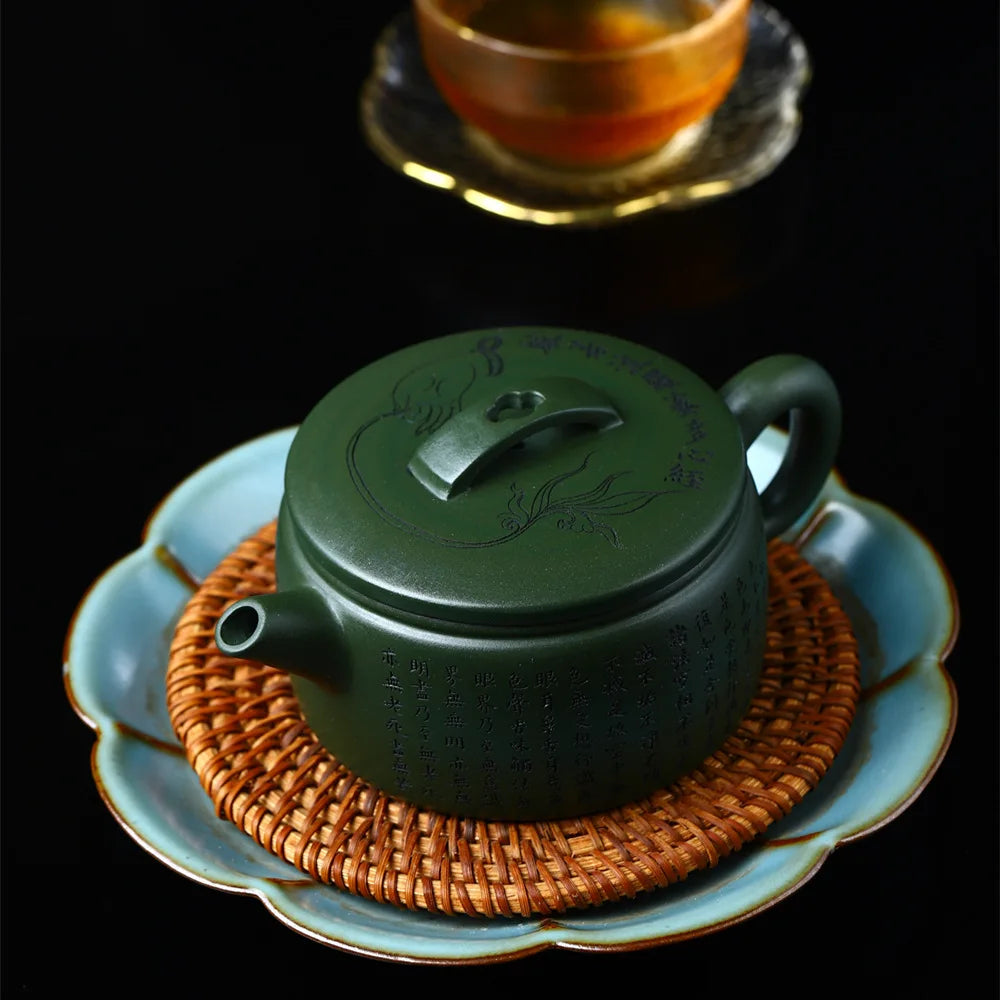 200ml Yixing Purple Clay Teapot Raw Ore Green Mud Hand-carved hanwa Kettle Home Beauty Tea Infuser Chinese Zisha Tea Set