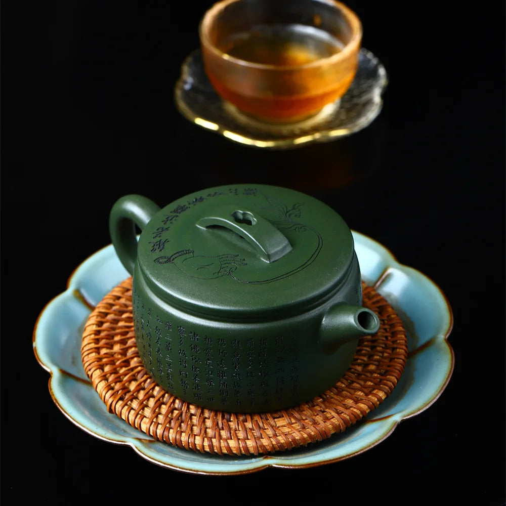 200ml Yixing Purple Clay Teapot Raw Ore Green Mud Hand-carved hanwa Kettle Home Beauty Tea Infuser Chinese Zisha Tea Set