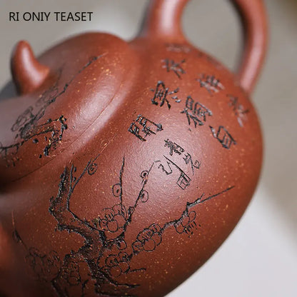 200ml Yixing Purple Clay Teapots Famous Artists Handmade Plum Blossom Pattern Tea Pot Kettle Chinese Zisha Tea Set Teaware