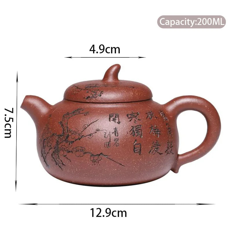200ml Yixing Purple Clay Teapots Famous Artists Handmade Plum Blossom Pattern Tea Pot Kettle Chinese Zisha Tea Set Teaware