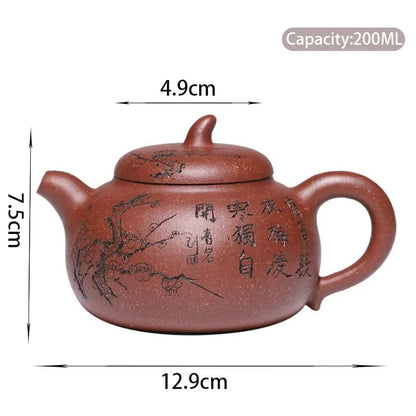200ml Yixing Purple Clay Teapots Famous Artists Handmade Plum Blossom Pattern Tea Pot Kettle Chinese Zisha Tea Set Teaware