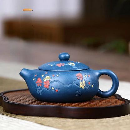 200ml Yixing Tea Pots Handmade Purple Clay Teapot Plum Blossom Raw Ore Azure Mud Beauty Kettle Customized Tea Set
