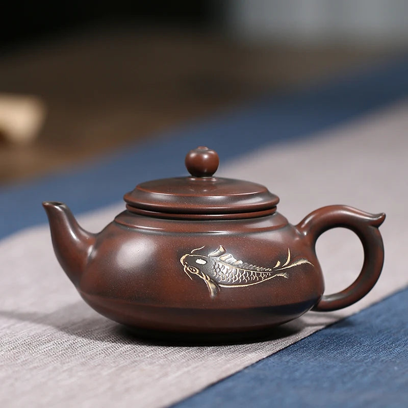 200ml nixing teapot tea pot filter Teapot  handmade carving fish nixing clay customized gifts authentic Banyue Teapot theiere
