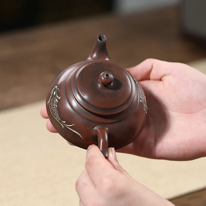 200ml nixing teapot tea pot filter Teapot  handmade carving fish nixing clay customized gifts authentic Banyue Teapot theiere