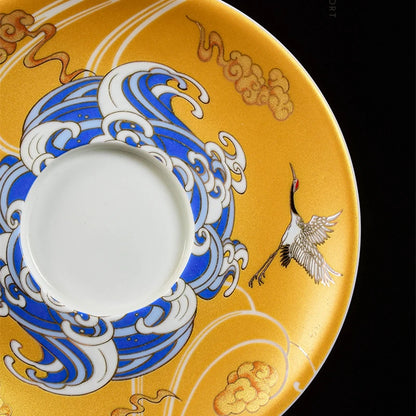 200ml porcelain tureen color enamel craft Sancai gaiwan handpainted crane painted covered bowl on sales ceramic cup saucer lid