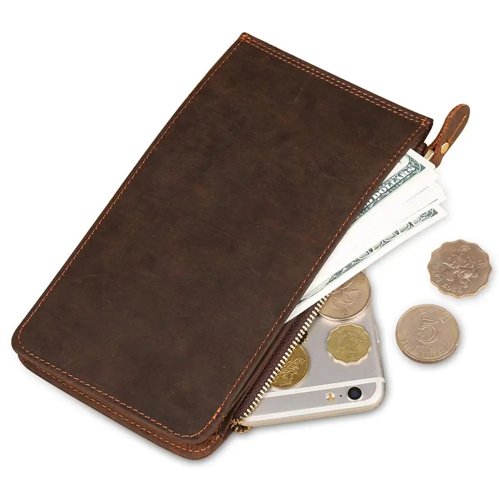 2017 New wallet High quality retro style handmade cow genuine Crazy horse leather oil leather men male long purse free shipping