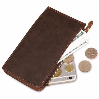 2017 New wallet High quality retro style handmade cow genuine Crazy horse leather oil leather men male long purse free shipping