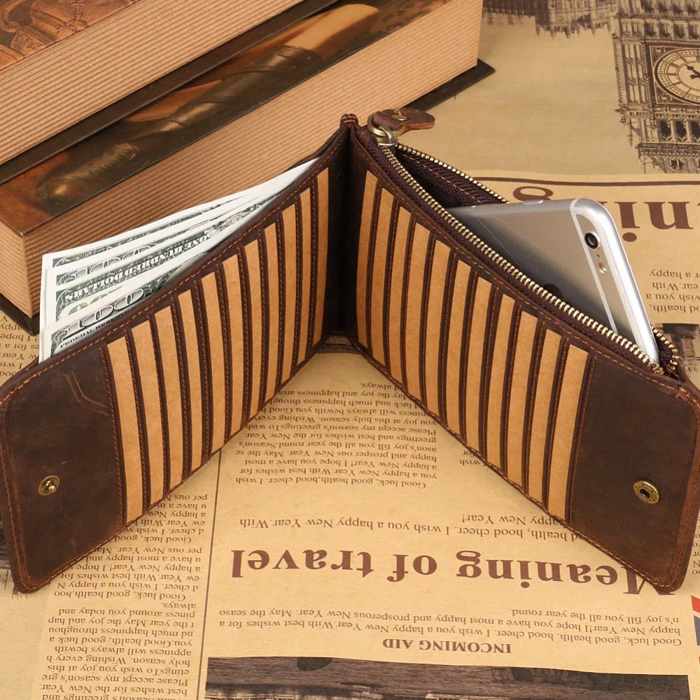 2017 New wallet High quality retro style handmade cow genuine Crazy horse leather oil leather men male long purse free shipping