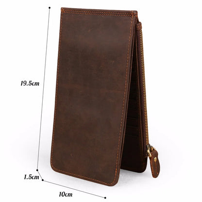 2017 New wallet High quality retro style handmade cow genuine Crazy horse leather oil leather men male long purse free shipping