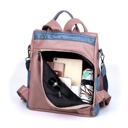 2020 New College Style Women Backpack High Quality Soft Leather Bookpack For Teenage Girls Fashion Contrast Ladies Crossbody Bag