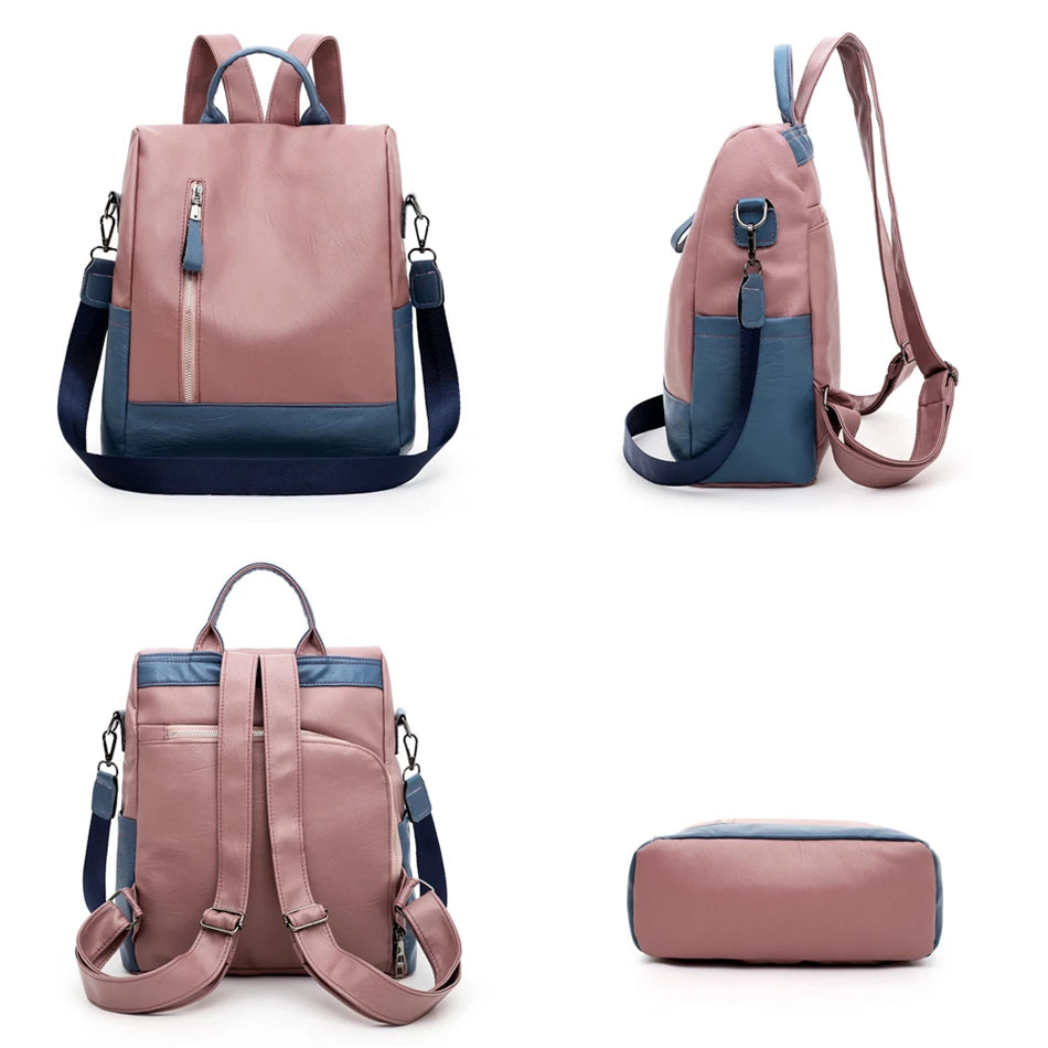 2020 New College Style Women Backpack High Quality Soft Leather Bookpack For Teenage Girls Fashion Contrast Ladies Crossbody Bag