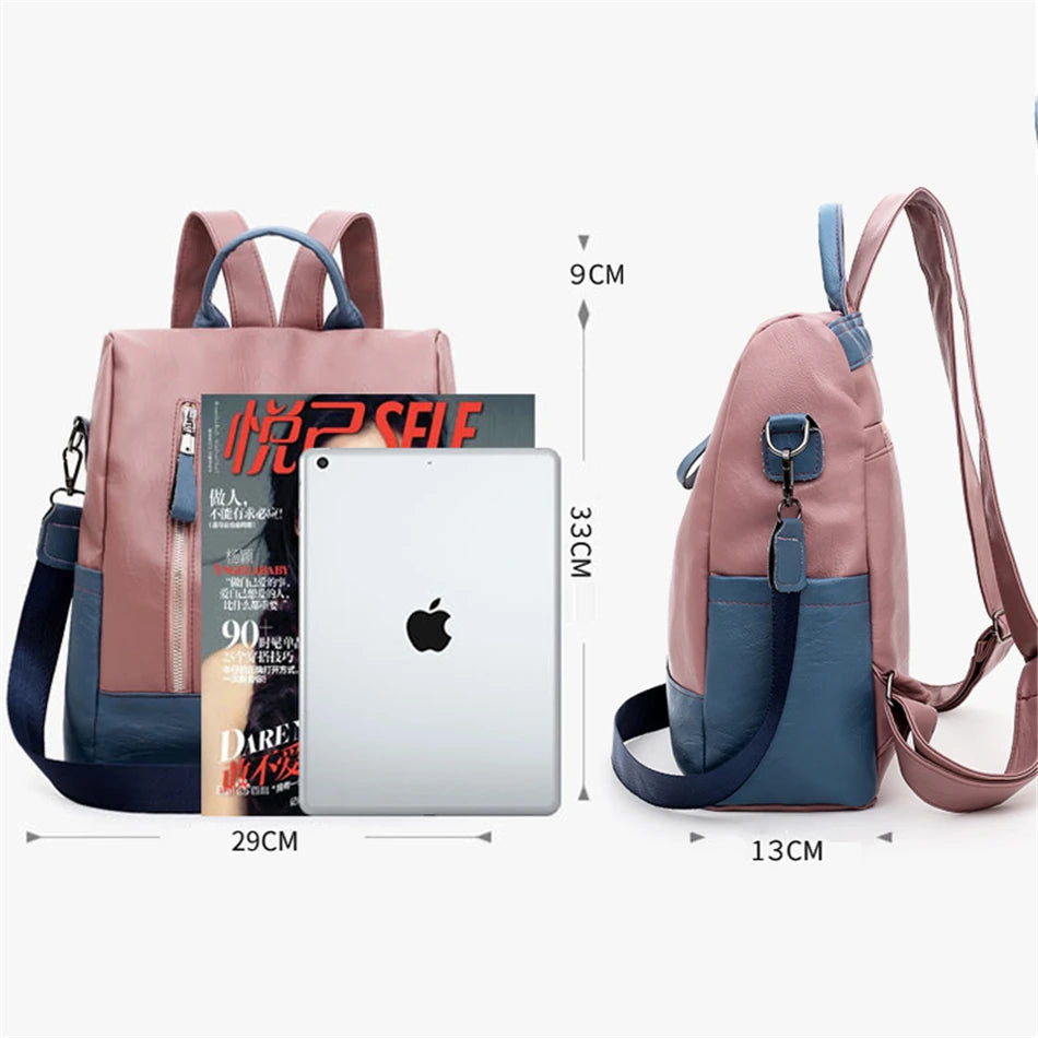 2020 New College Style Women Backpack High Quality Soft Leather Bookpack For Teenage Girls Fashion Contrast Ladies Crossbody Bag