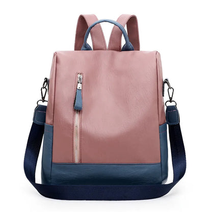 2020 New College Style Women Backpack High Quality Soft Leather Bookpack For Teenage Girls Fashion Contrast Ladies Crossbody Bag