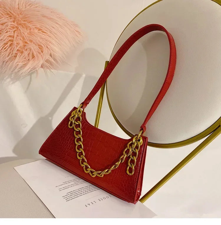 2020 New Korean Fashion Crocodile Pattern Crossover Shoulder Bag Handbag New High Quality PU Chain Solid Color Shoulder Bag