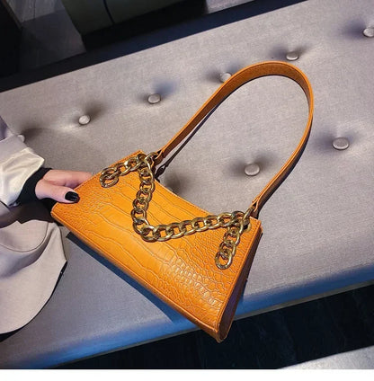 2020 New Korean Fashion Crocodile Pattern Crossover Shoulder Bag Handbag New High Quality PU Chain Solid Color Shoulder Bag