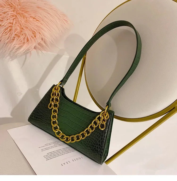 2020 New Korean Fashion Crocodile Pattern Crossover Shoulder Bag Handbag New High Quality PU Chain Solid Color Shoulder Bag