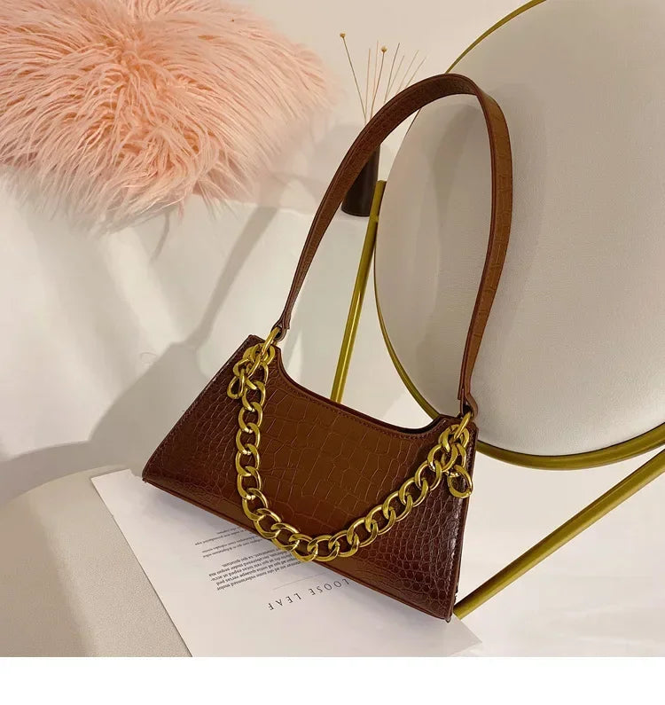 2020 New Korean Fashion Crocodile Pattern Crossover Shoulder Bag Handbag New High Quality PU Chain Solid Color Shoulder Bag