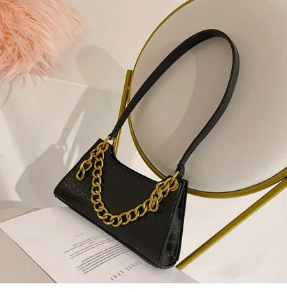 2020 New Korean Fashion Crocodile Pattern Crossover Shoulder Bag Handbag New High Quality PU Chain Solid Color Shoulder Bag
