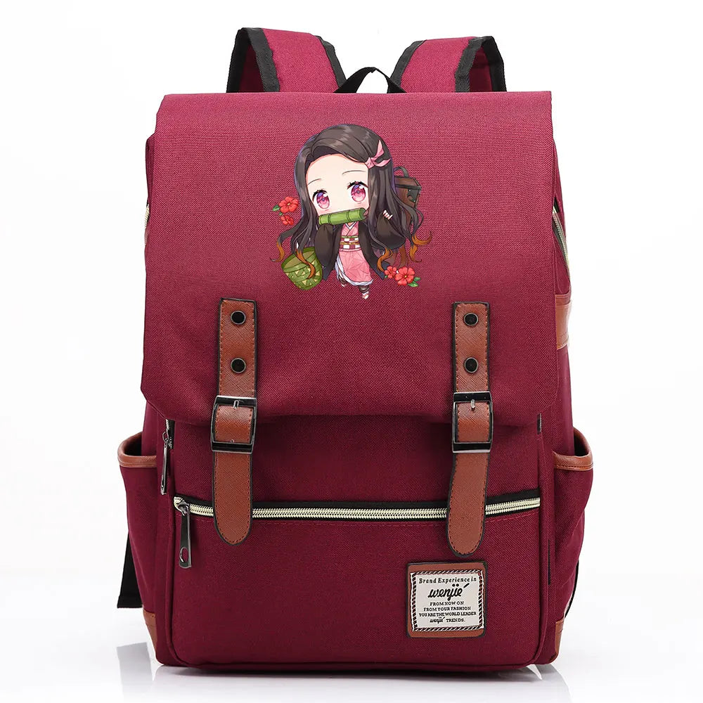 2021 Demon Slayer Prints Boy Girl Student School Book Bags Teenagers Schoolbags Canvas Women Bagpack Men Belt Travel Backpack