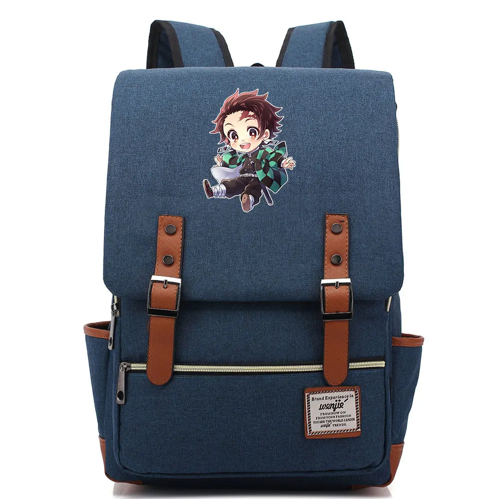 2021 Demon Slayer Prints Boy Girl Student School Book Bags Teenagers Schoolbags Canvas Women Bagpack Men Belt Travel Backpack