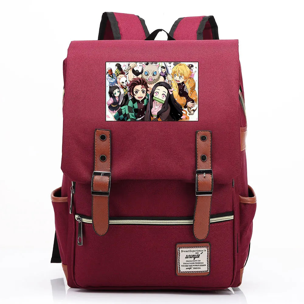 2021 Demon Slayer Prints Boy Girl Student School Book Bags Teenagers Schoolbags Canvas Women Bagpack Men Belt Travel Backpack