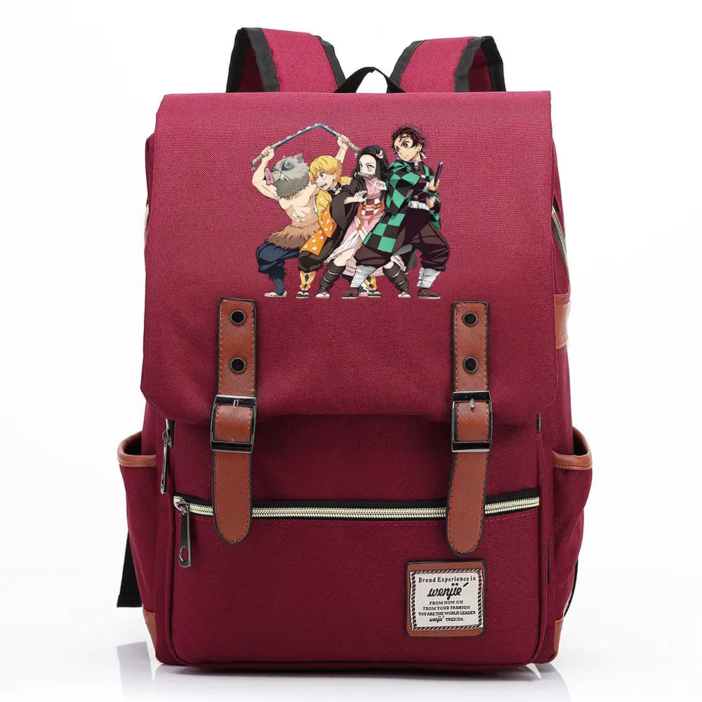 2021 Demon Slayer Prints Boy Girl Student School Book Bags Teenagers Schoolbags Canvas Women Bagpack Men Belt Travel Backpack