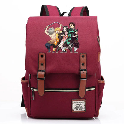 2021 Demon Slayer Prints Boy Girl Student School Book Bags Teenagers Schoolbags Canvas Women Bagpack Men Belt Travel Backpack