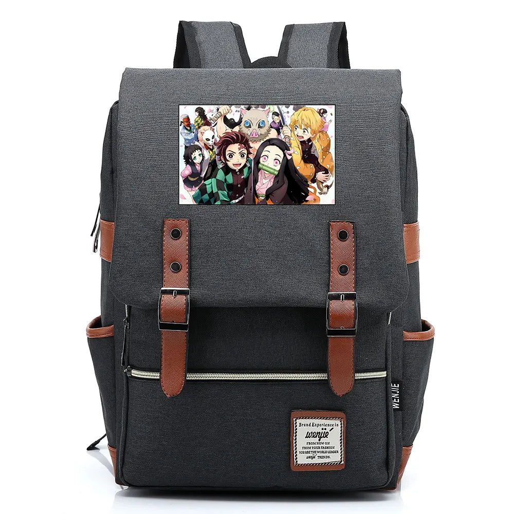 2021 Demon Slayer Prints Boy Girl Student School Book Bags Teenagers Schoolbags Canvas Women Bagpack Men Belt Travel Backpack