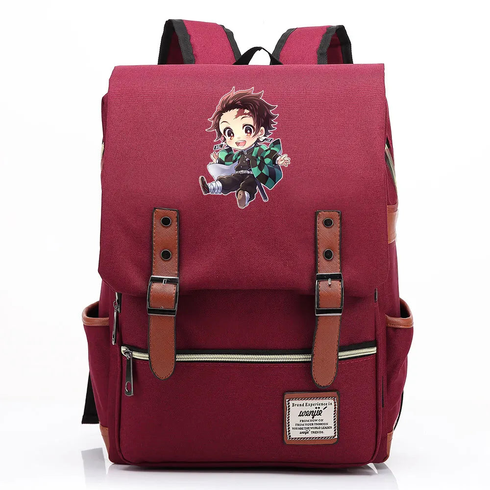 2021 Demon Slayer Prints Boy Girl Student School Book Bags Teenagers Schoolbags Canvas Women Bagpack Men Belt Travel Backpack