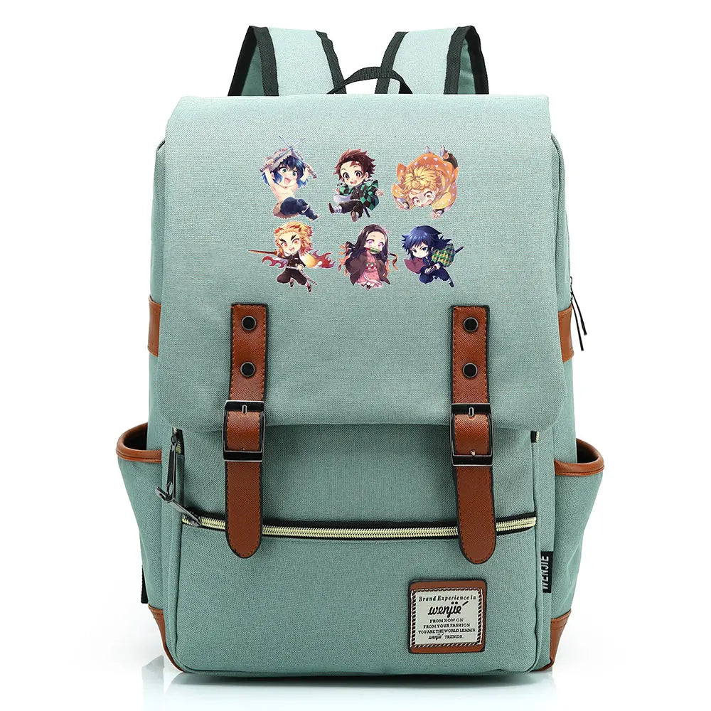 2021 Demon Slayer Prints Boy Girl Student School Book Bags Teenagers Schoolbags Canvas Women Bagpack Men Belt Travel Backpack