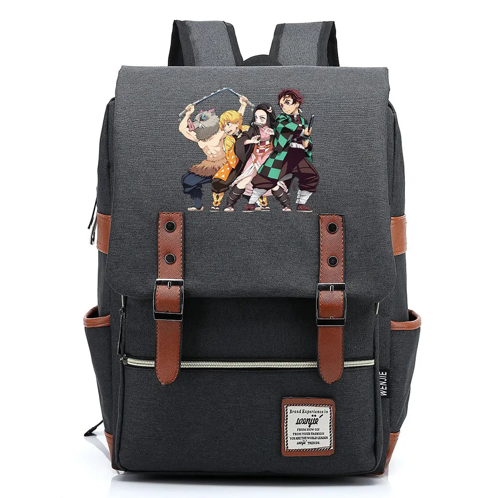 2021 Demon Slayer Prints Boy Girl Student School Book Bags Teenagers Schoolbags Canvas Women Bagpack Men Belt Travel Backpack
