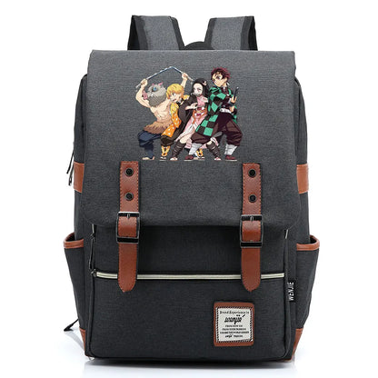 2021 Demon Slayer Prints Boy Girl Student School Book Bags Teenagers Schoolbags Canvas Women Bagpack Men Belt Travel Backpack