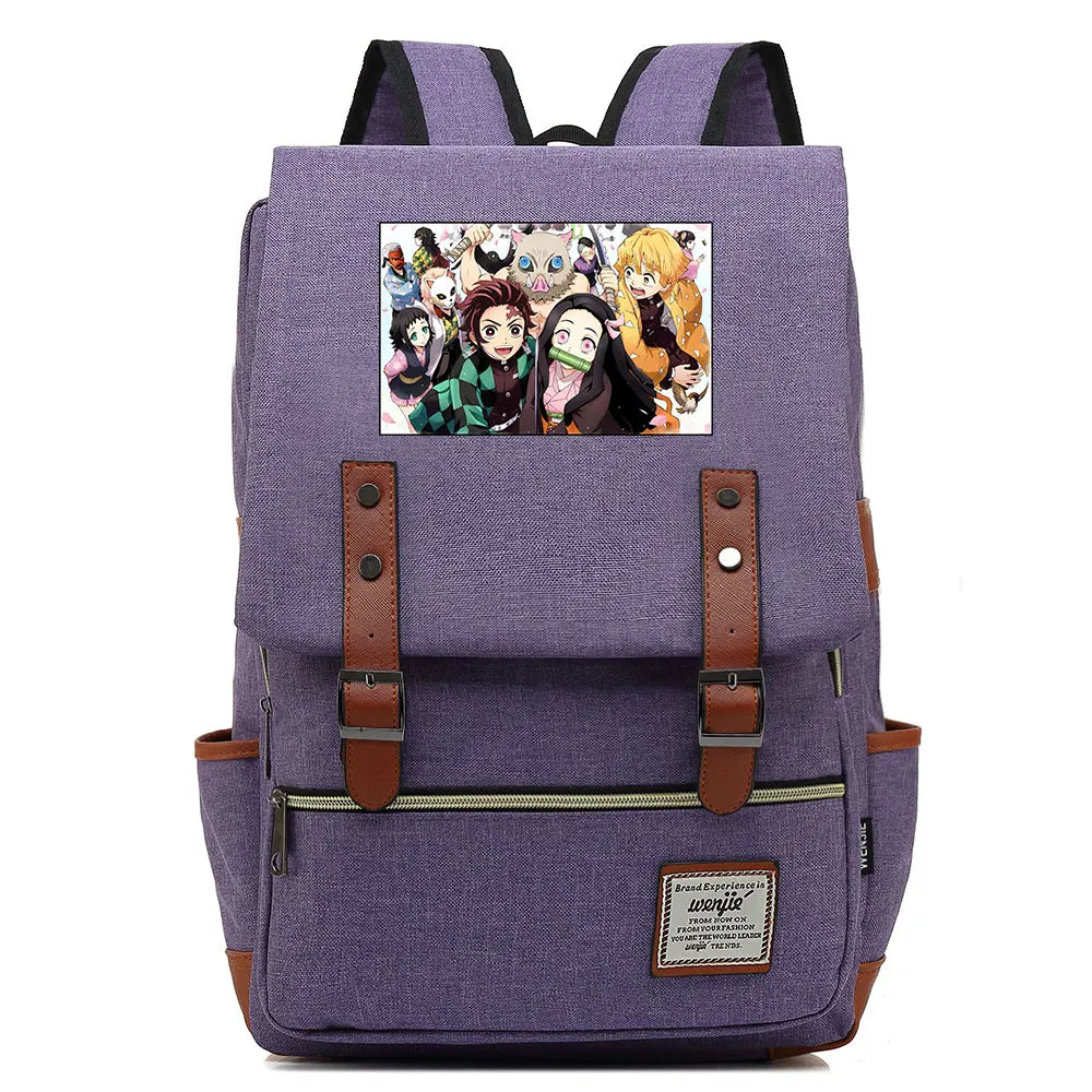 2021 Demon Slayer Prints Boy Girl Student School Book Bags Teenagers Schoolbags Canvas Women Bagpack Men Belt Travel Backpack