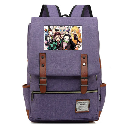 2021 Demon Slayer Prints Boy Girl Student School Book Bags Teenagers Schoolbags Canvas Women Bagpack Men Belt Travel Backpack
