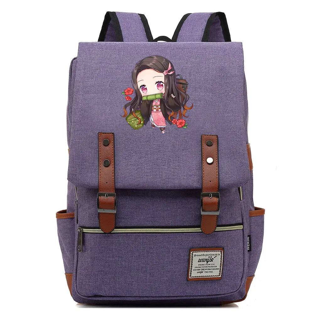 2021 Demon Slayer Prints Boy Girl Student School Book Bags Teenagers Schoolbags Canvas Women Bagpack Men Belt Travel Backpack