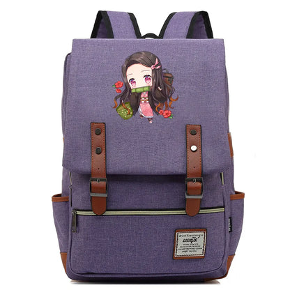 2021 Demon Slayer Prints Boy Girl Student School Book Bags Teenagers Schoolbags Canvas Women Bagpack Men Belt Travel Backpack